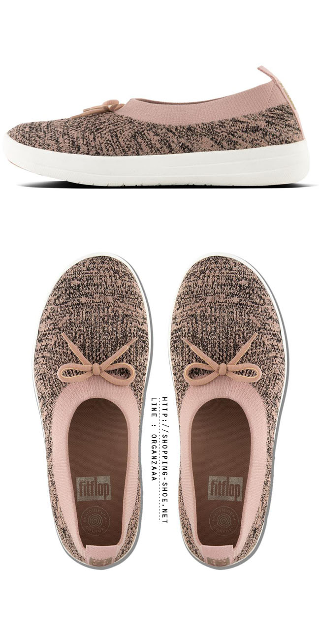 Fitflop Uberknit Slip On Ballerina With Bow Black Nude Metallic ของแท้ นำเข้าจาก USA และ UK