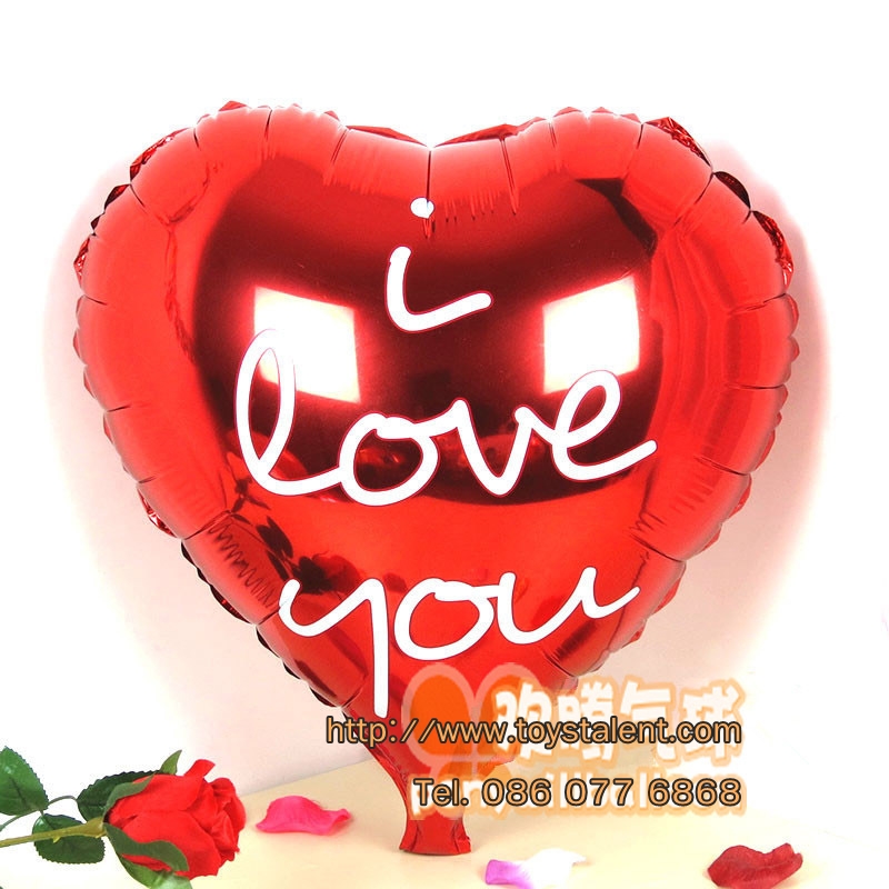 ลูกโป่งฟลอย์รูปหัวใจ สีแดง พิมพ์ลาย I LOVE YOU ไซส์ 18 นิ้ว - Love Series Heart Shape Foil Balloon / Item No. TL-E033