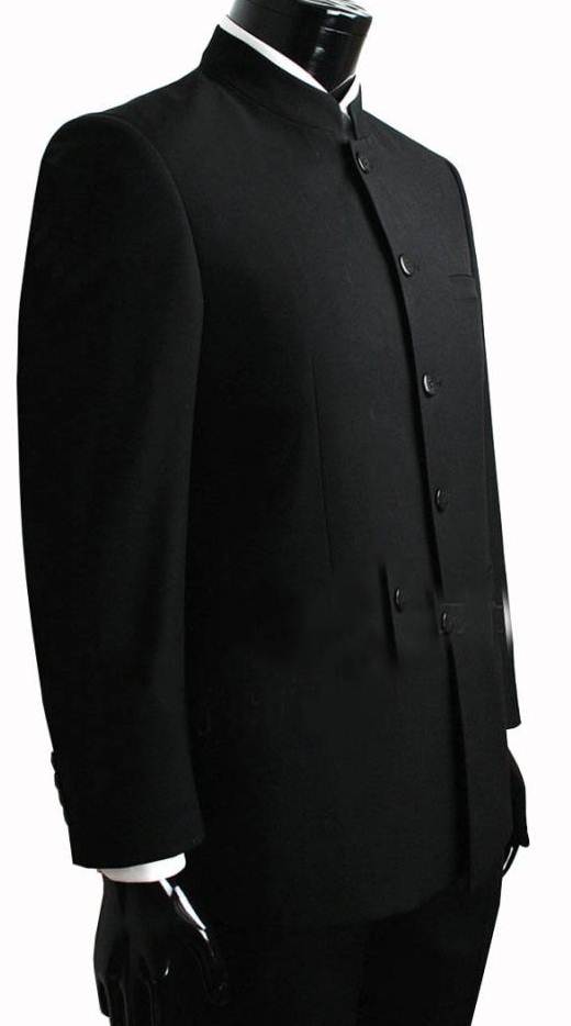 ชุดเสื้อสูท คอจีน oversizeชาย กระดุมดำ เสื้อ+กางเกง Size No.36 38 40 42 44 46 48 50 52 ดำ