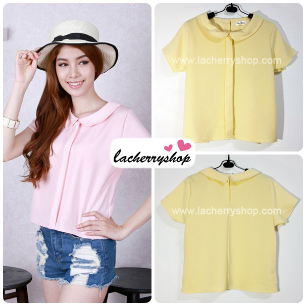 เสื้อแฟชั่น เสื้อทำงาน ผ้าฮานาโกะ สีเหลือง คอปกน่ารักๆ สินค้าคุณภาพ ราคาไม่แพง