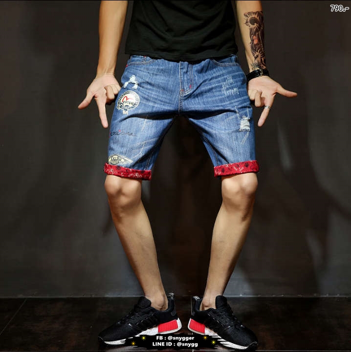 "พร้อมส่ง 32" กางเกงขาสั้นสไตล์ Evisu