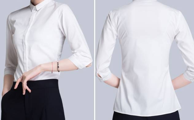 เล็กใหญ่พิเศษ!!เสื้อเชิ้ตคอปกเล็ก แขนสามส่วน ผู้หญิง เข้ารูป ซ่อนกระดุม size No.32-44 สีขาว ดำ น้ำเงิน เทา ฟ้า แบบปกเหลี่ยม ปกตัด