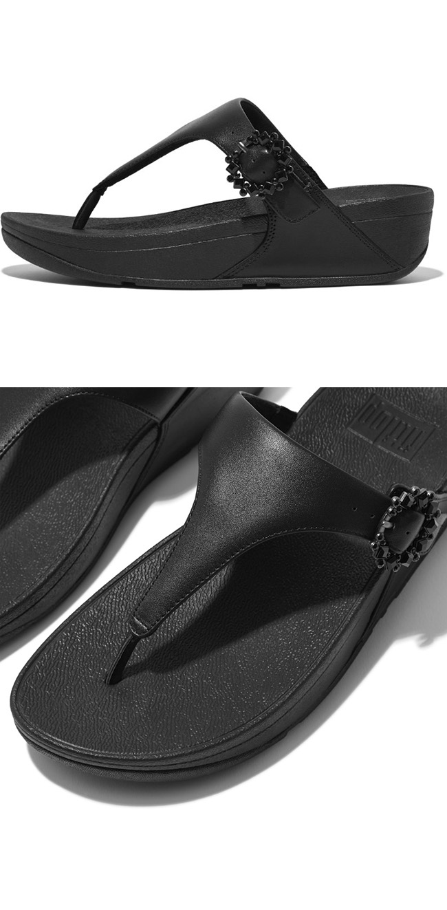 US5 : Fitflop Lulu Crystal Buckle Leather All Black ของแท้ นำเข้าจาก USA และ UK