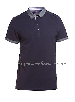 เสื้อโปโล ปีเก้ แขนคอเดนิม แต่งลายสก็อต แบรนด์อังกฤษ NL No.39กากี+น้ำเงิน