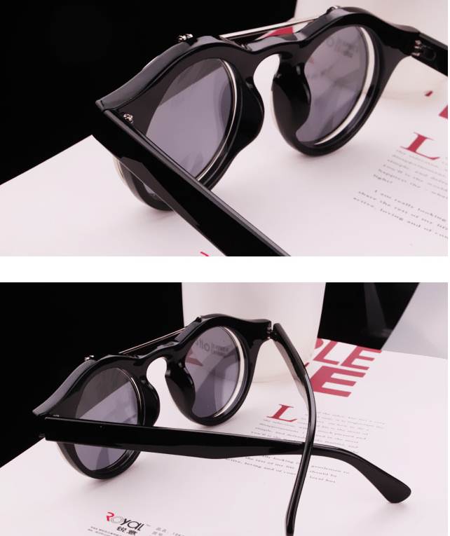 กรอบแว่นตากันแดดแฟชั่น เรโทร วินเทจ กลม แบบคลิบออน พับเปิดปิด (ลายกระ)