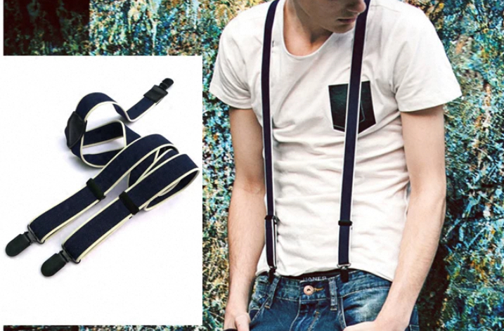 สายรัดกางเกงเอี๊ยม วินเทจ คลิบแน่นหัว ดำ กว้าง 2.5cm แบบ Y ยืดหยุ่น สีฟ้า น้ำเงินยีน