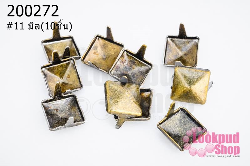 เป็กติดเสื้อ ทรงสี่เหลี่ยม สีทองเหลือง 11 มิล(10ชิ้น)