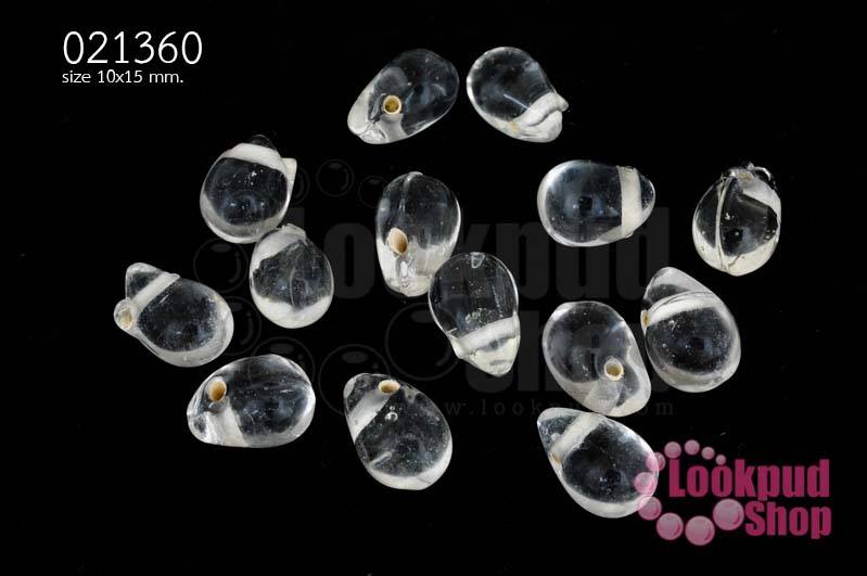 ลูกปัดแก้ว ทรงหยดน้ำ สีขาวใส 10x15 มิล(1ขีด/100กรัม)