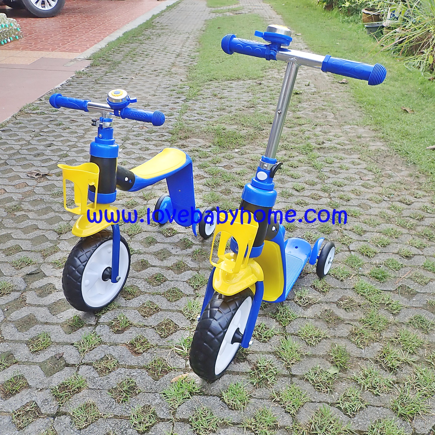 รถ 2 in 1 ขาไถและสกู๊ตเตอร์ สีน้ำเงินเหลือง ของแถม ของพรีเมี่ยม