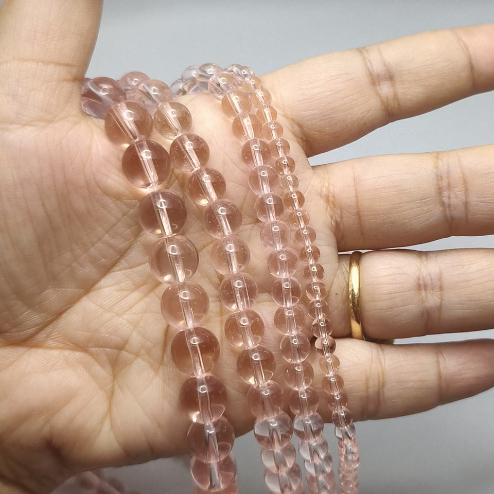 หินพิงค์ควอตซ์ หินรักสดใส - เปิดเผยความรู้สึก พบเจอรักแท้ มีความสุข - ยาว 37 ซม. - 4 มิล (98 เม็ด)