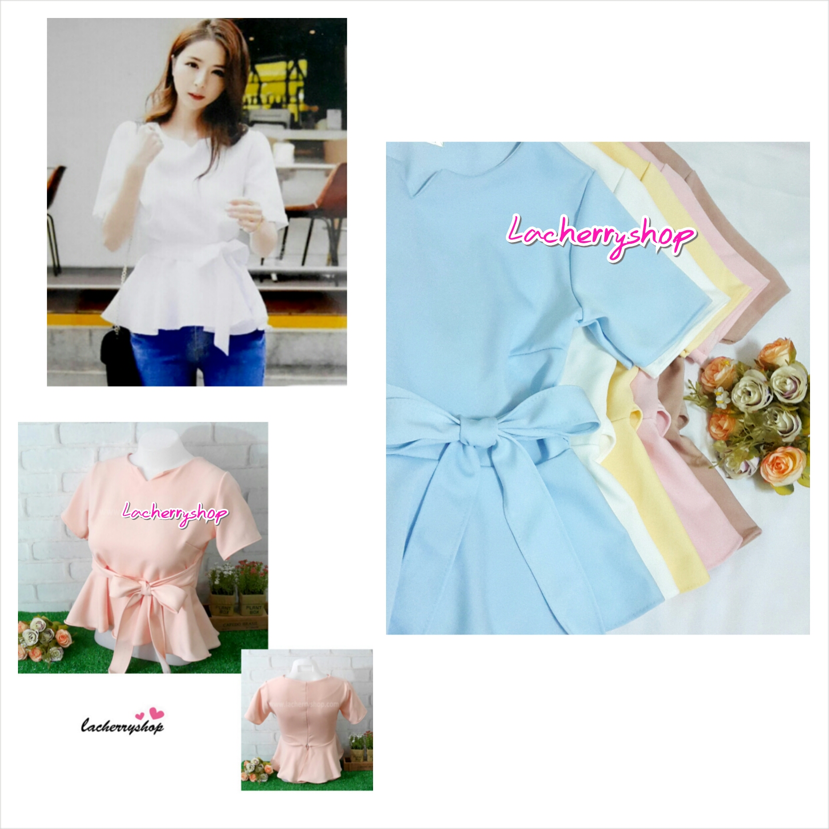 เสื้อผ้าแฟชั่นสวยๆ เสื้อทำงาน สีเขียวมิ้นท์ ผ้าฮานาโกะ แต่งระบายเอว มีสายมัดโบว์ สวยหวานสไตล์เกาหลี ใส่ได้หลายสไตล์ เว้าคอ มีซิปหลัง ใส่ได้ทุกโอกาส