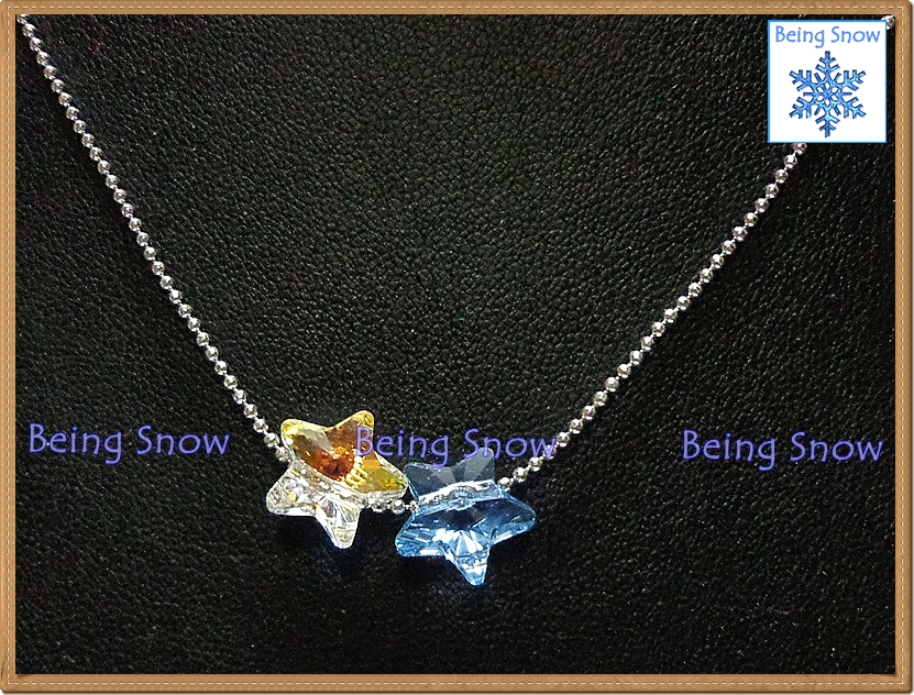 สร้อยคอคริสตัลดาวคู่ สีขาวรุ้ง + ฟ้าใส