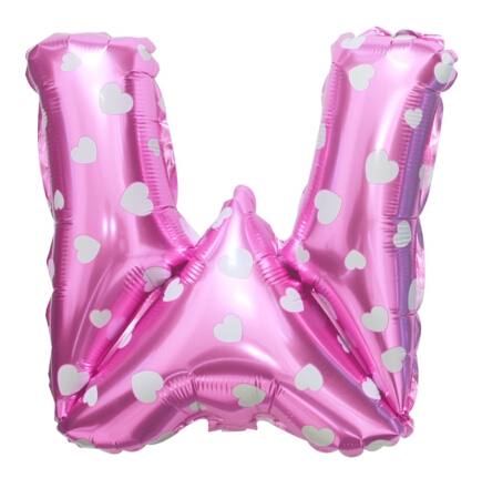 ลูกโป่งฟอยล์รูปตัวอักษร W สีชมพูพิมพ์ลายหัวใจ ไซส์เล็ก 14 นิ้ว - W Letter Shape Foil Balloon Size 14" Pink color printing Heart
