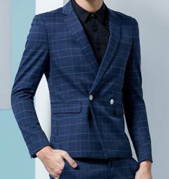 สูทกระดุมคู่ 2เม็ด2แถว ปกปิดมาตรฐาน ลายสก็อต ตาราง น้ำเงิน Size No.40
