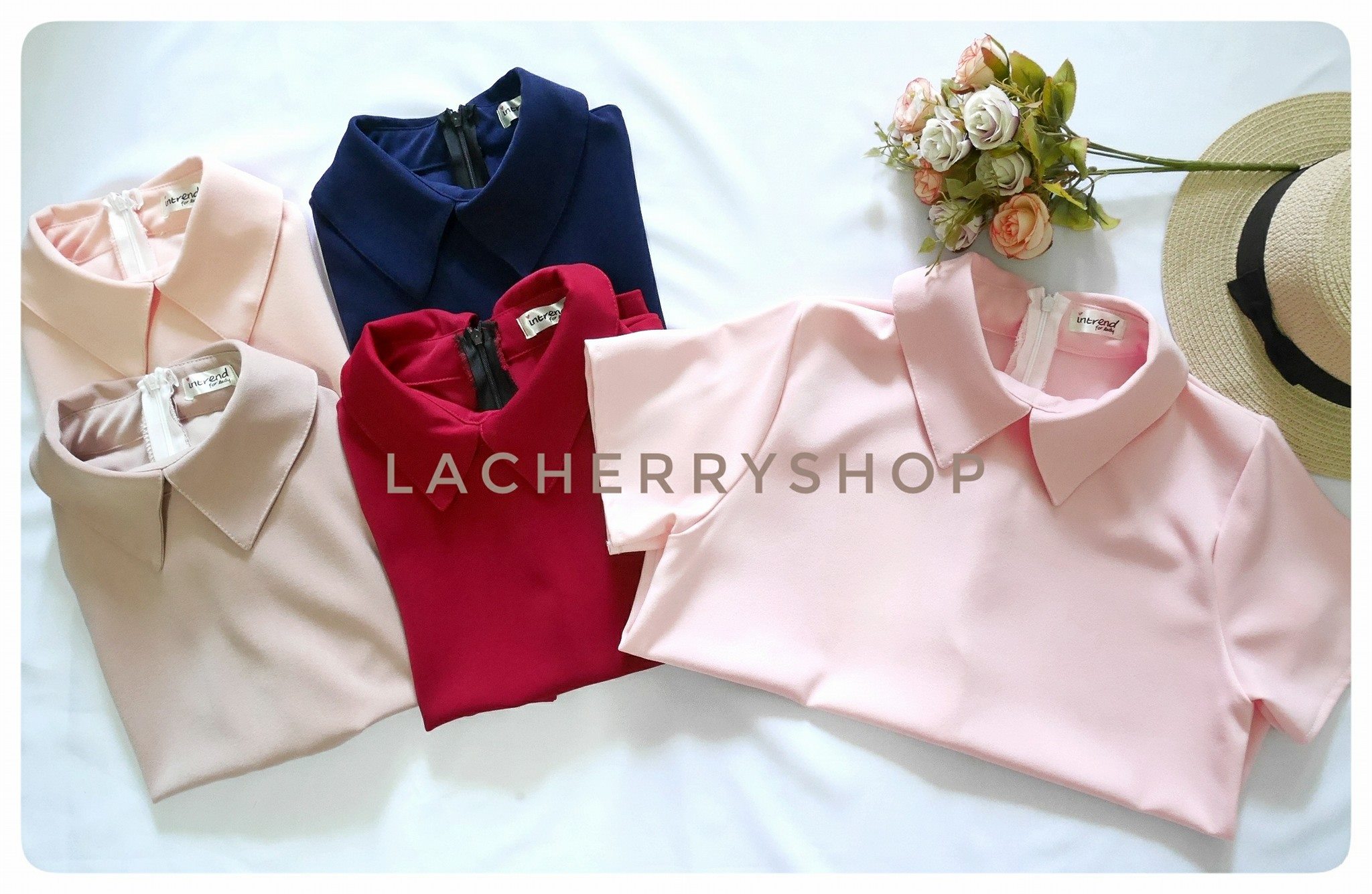 เสื้อแฟชั่นผ้าฮานาโกะ (สีโอรส) รุ่นปกแหลม แบบสวยเก๋ สีพื้น แมทง่าย ใส่สบาย ไม่มีเอ้าท์