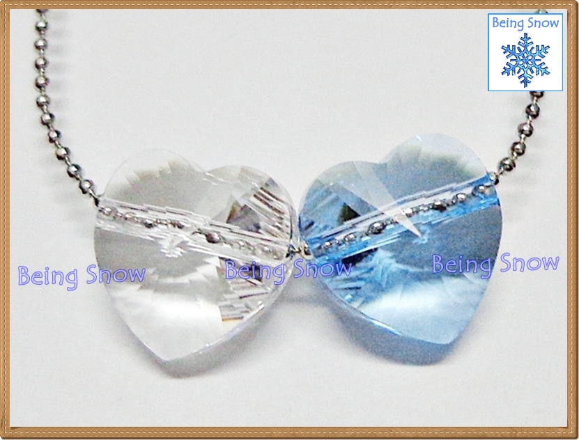 สร้อยคอคริสตัลหัวใจคู่ สีฟ้า + ขาวใส