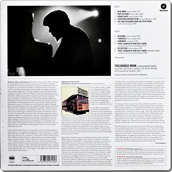 Thelonious Monk - Alone In San Francisco 1Lp New