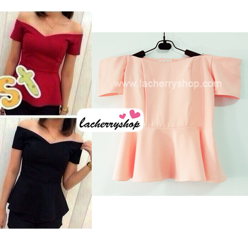 เสื้อแฟชั่นผ้าฮานาโกะ เสื้อทำงาน สีชมพู มีแขนเปิดไหล่ เซ็กซี่ๆ สินค้าคุณภาพดี ราคาไม่แพง