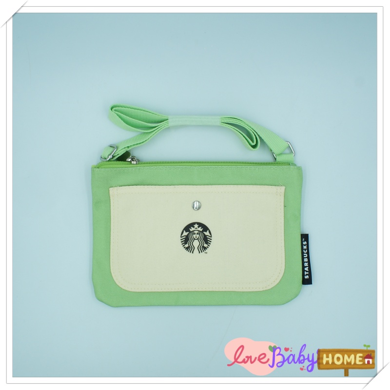 กระเป๋า สะพาย สายยาว ปรับระดับได้ สีเขียว-ขาว สินค้าเป็นของแถมจาก Starbucks