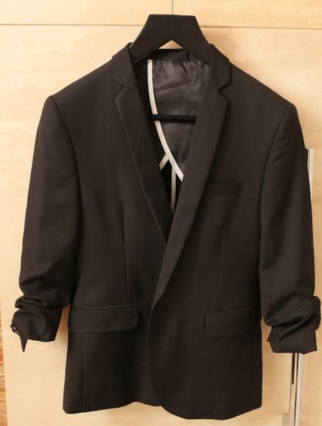 เสื้อสูทสลิมฟิต แขนสั้น ตัวเล็กแต่งแขนยืดหยุ่น Size 38-39 ดำ