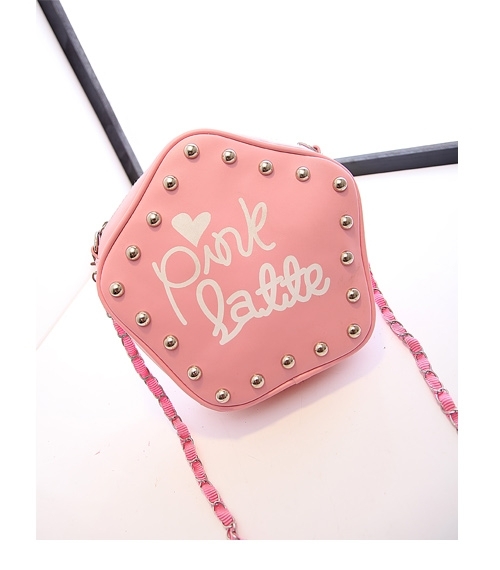 กระเป๋าแฟชั่น Pink Latte สีชมพู ทรงดาว หนัง PU แต่งหมุด สายโซ่สีเงินเก๋ๆ สามารถปรับขนาดได้ ((โปรโมชั่นส่งฟรี))