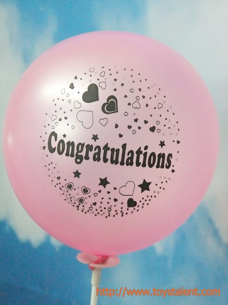 ลูกโป่งกลมพิมพ์ลาย Congratulations ไซส์ 12 นิ้ว แพ็คละ 10 ใบ สีชมพูอ่อน (Round Balloons 12" - Printing Congratulations latex balloons Light Pink color)