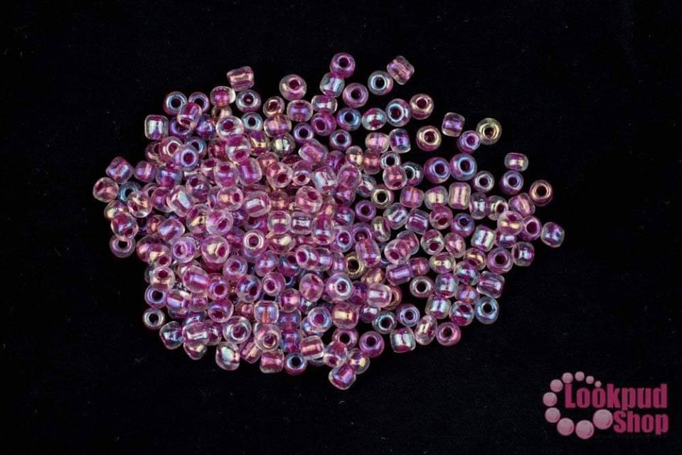 ลูกปัดจีน กลม สีม่วงเปลือกมังคุดสอดไส้ เหลือบรุ้ง 4มิล #L (1ถุง/450กรัม)