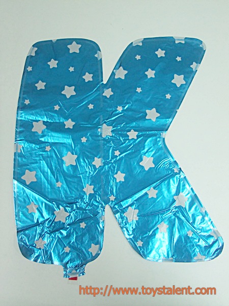 ลูกโป่งฟอยล์รูปตัวอักษร K สีฟ้าพิมพ์ลายดาว ไซส์เล็ก 14 นิ้ว - K Letter Shape Foil Balloon Size 14" Blue color printing Star