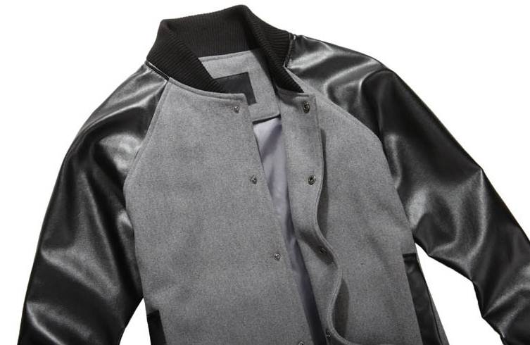 เสื้อแจ็คเก็ต เสื้อคลุมเบสบอล แขนหนัง สลิมฟิต สีเทาอ่อน No.36 38