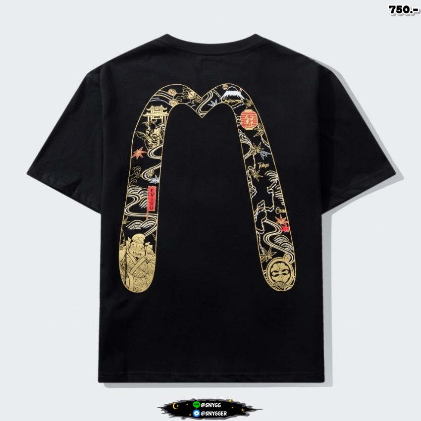 เสื้อยืดสกรีนลายสไตล์evisu สีดำ