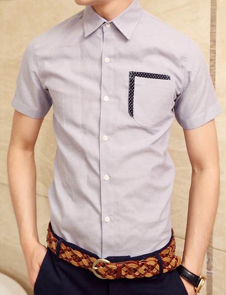 เสื้อเชิ้ตแขนสั้น ทรงฟิต แฟชั่นแต่งกระเป๋า สีเทาเข้มกว่าภาพ No.35