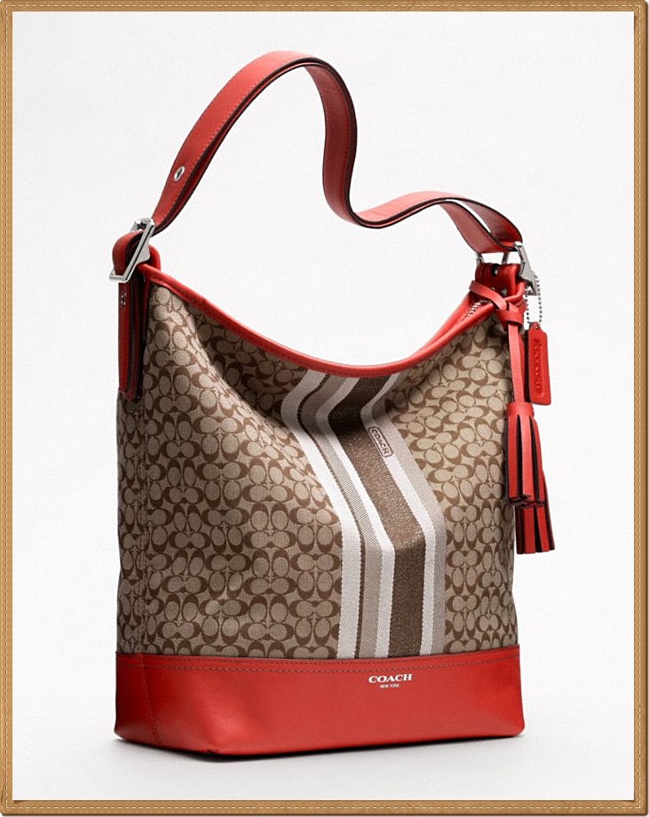Coach Legacy Signature Stripe Duffle 19918 - Khaki / Carnelian
