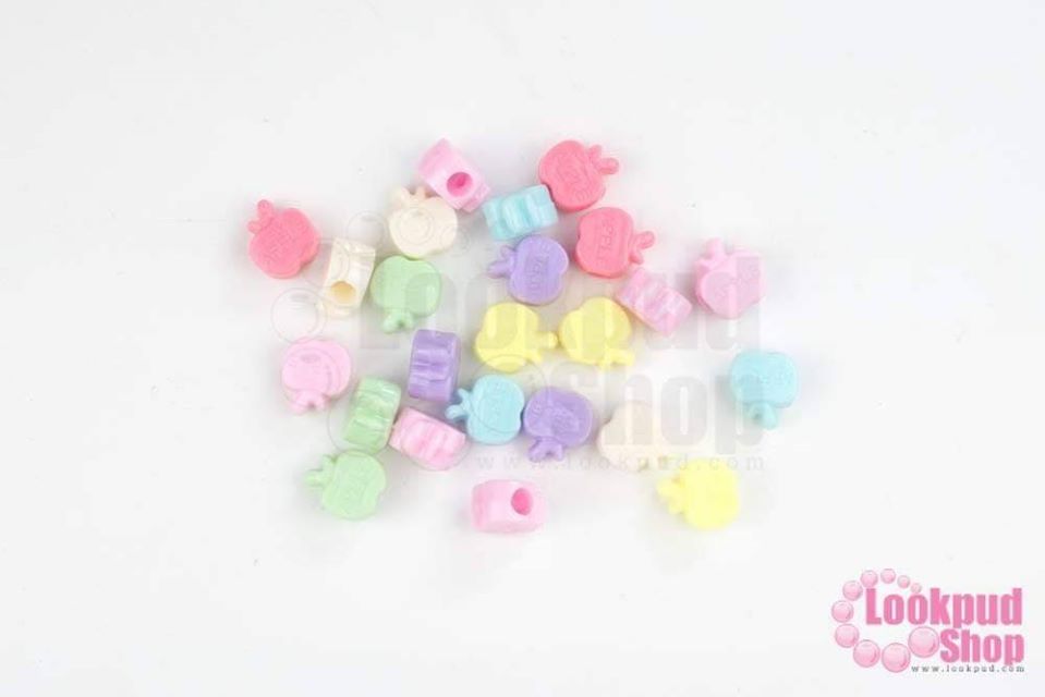 ลูกปัดพลาสติก คละสีพาสเทล แอปเปิ้ล 11X13มิล (1ถุง/450กรัม)