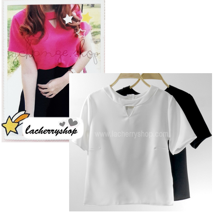 เสื้อแฟชั่น เสื้อทำงาน ผ้าฮานาโกะ สีขาว แบบสวย เจาะคอ สไตล์เกาหลี สินค้าคุณภาพ ราคาไม่แพง
