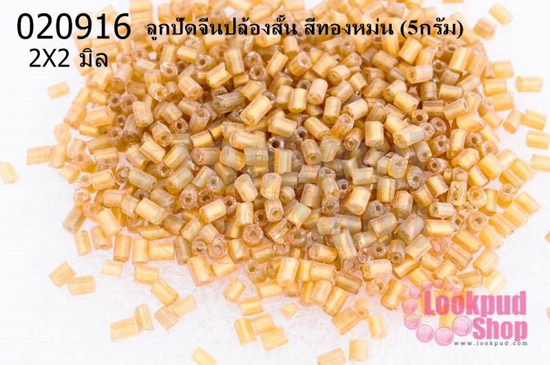 ลูกปัดจีนปล้องสั้น สีทองหม่น 2X2มิล (5กรัม)