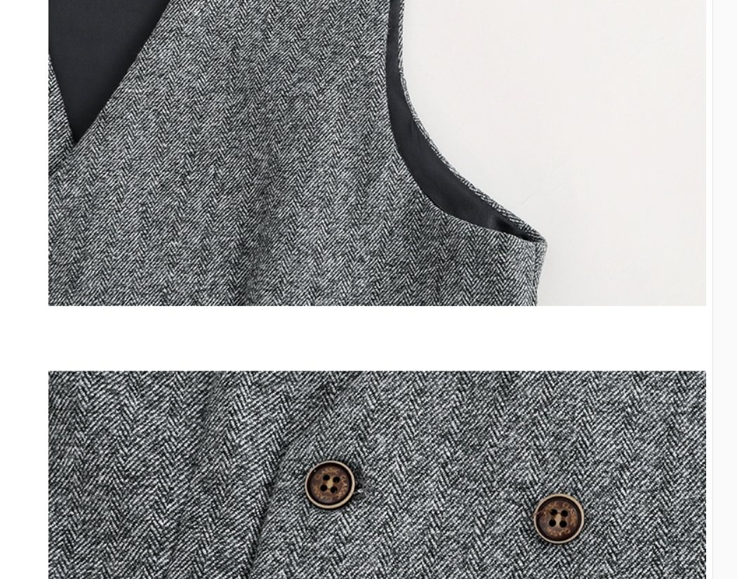 เสื้อกั๊กสูท สไตล์อังกฤษ แฟชั่น เรียบหรู วูล กระดุมคู่4 8เม็ด แต่งกระเป๋า คอวี เอวSize No.32 34 36 38 40 42 เทา น้ำตาล