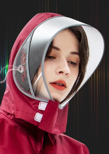 ชุดเสื้อคลุมกันฝน พร้อมหมวกใส มีฮู้ด hood ผ้าร่ม กันลม กันน้ำ Nylon แถบสีสะท้อน No.43 45 47 49 แดงสด ชมพูอ่อน ชมพูเข้ม แดง ฟ้า กรม