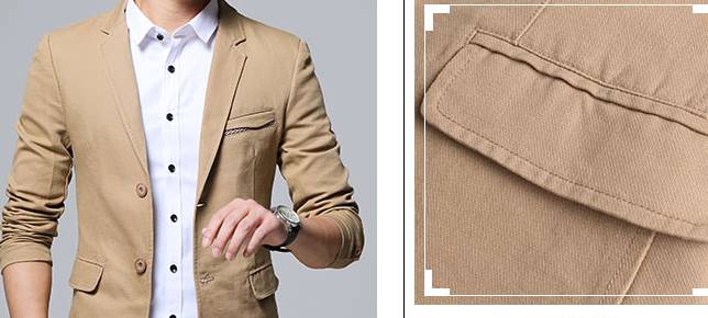เสื้อสูทลำลองแฟชั่นผู้ชายแต่งอกซ้าย Size No.42 43 น้ำเงิน กากี