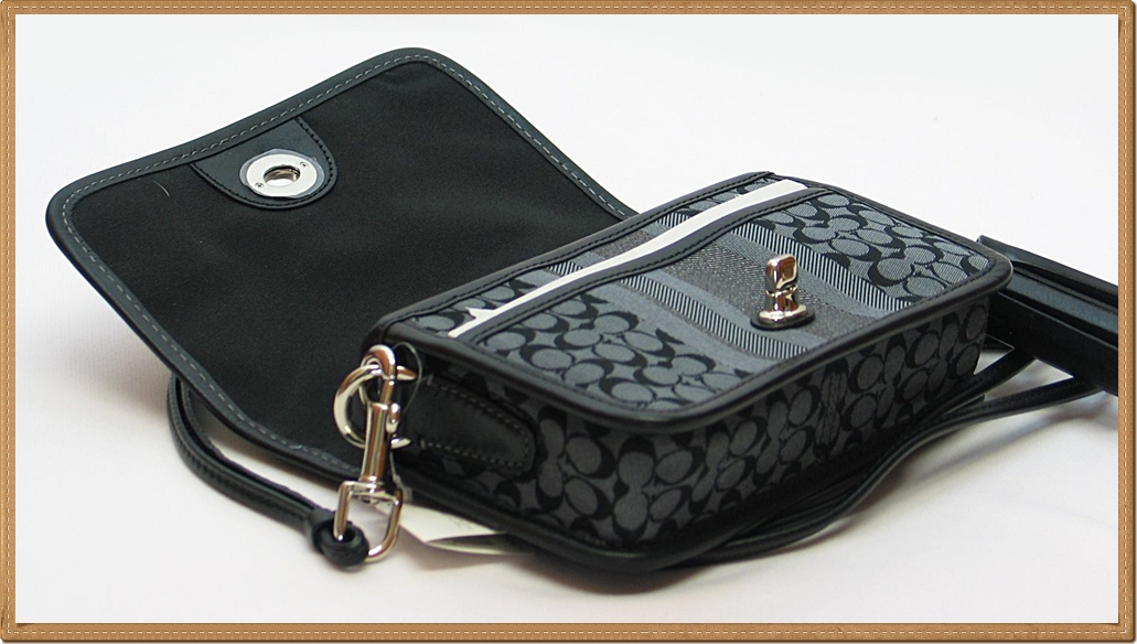 Coach Legacy Signature Stripe Penny Shoulder Purse 19919 - Black