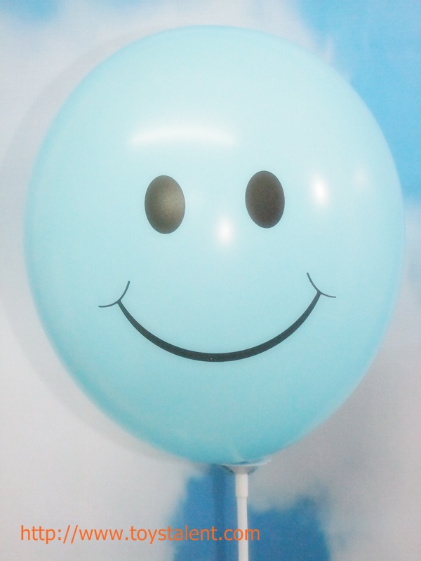 ลูกโป่งกลมพิมพ์ลายหน้ายิ้ม ไซส์ 12 นิ้ว แพ็คละ 10 ใบ คละสี (Round Balloons 12" - Printing Smiley latex balloons Mixed color)