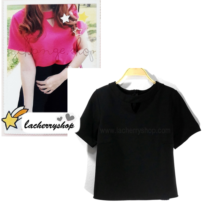 เสื้อแฟชั่น เสื้อทำงาน ผ้าฮานาโกะ สีดำ แบบสวย เจาะคอ สไตล์เกาหลี สินค้าคุณภาพ ราคาไม่แพง