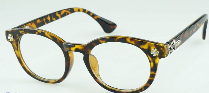 กรอบแว่นตาเรโทร วินเทจ ทรงกลม แต่งโครม สีน้ำตาล กระ ดำด้าน