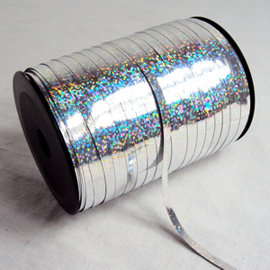 ริบบิ้นม้วนใหญ่สีเงินเลเซอร์ สำหรับผูกลูกโป่ง ยาว 350 เมตร - Silver Holographic Curling Balloon Ribbon