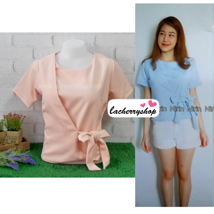 เสื้อผ้าแฟชั่น เสื้อทำงาน สีชมพู เอวมัดโบว์เก๋ๆ ผ้าฮานาโกะเนื้อดี แบบสวยน่ารักๆ ใส่ได้ทุกโอกาส คุณภาพดี ราคาไม่แพง
