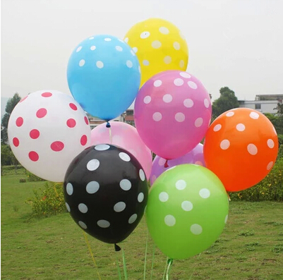ลูกโป่งกลมนำเข้า พิมพ์ลายจุด คละสี ไซส์ 12 นิ้ว แพ็คละ 10 ใบ ( Polka Dot Printing Balloon - Mixed Color )