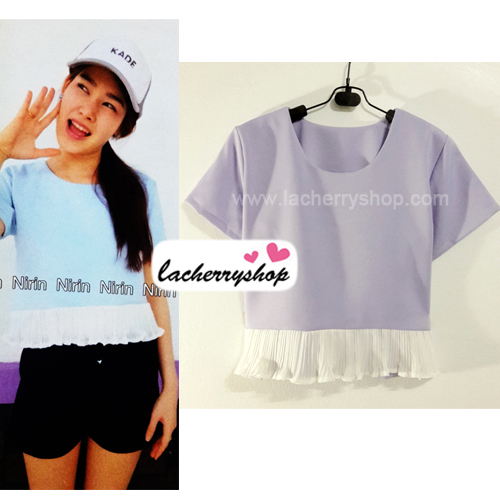 เสื้อแฟชั่น เสื้อทำงาน ผ้าฮานาโกะ สีม่วง พาสเทล สดใส แต่งเอวผ้าซีฟองพริ้วๆ น่ารักมากๆ สินค้าคุณภาพ ราคาไม่แพง