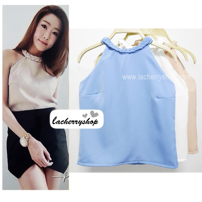 เสื้อแฟชั่น เสื้อทำงาน ผ้าฮานาโกะ สีฟ้า คอถักเปียน่ารักๆ เนื้อผ้านิ่ม อยู่ทรง ไม่ยับง่าย ใส่สบาย สินค้าคุณภาพ ราคาไม่แพง