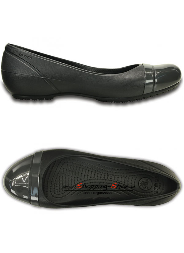 Crocs Women’s Cap Toe Flat - Black / Graphite ของแท้ Outlet ไทยและอเมริกา