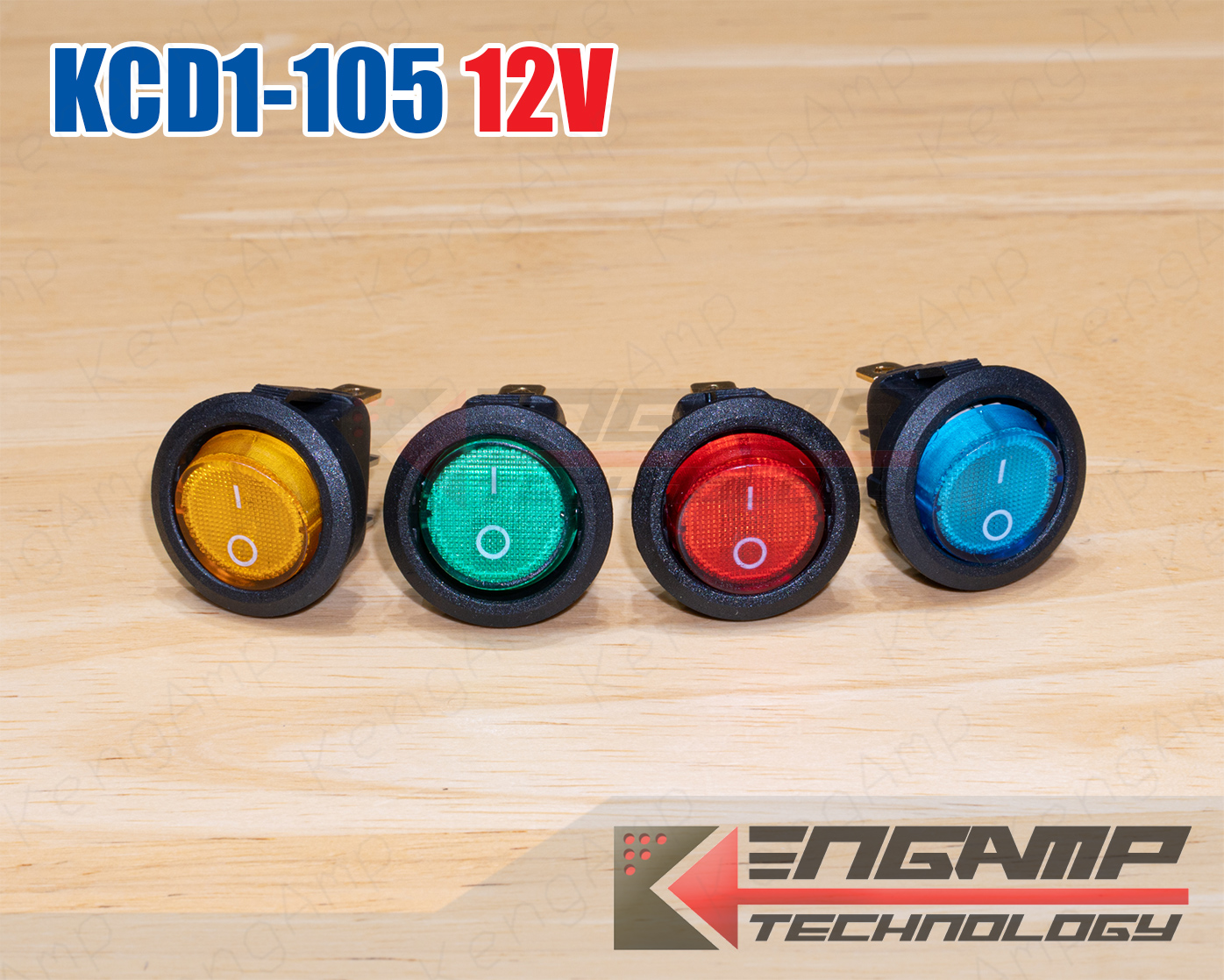 (เลือกสีด้านใน) [SW] KCD1-105 12V 20A มีไฟ สีแดง ส้ม เขียว น้ำเงิน สวิตซ์กระดก กลม รูยึด 20mm