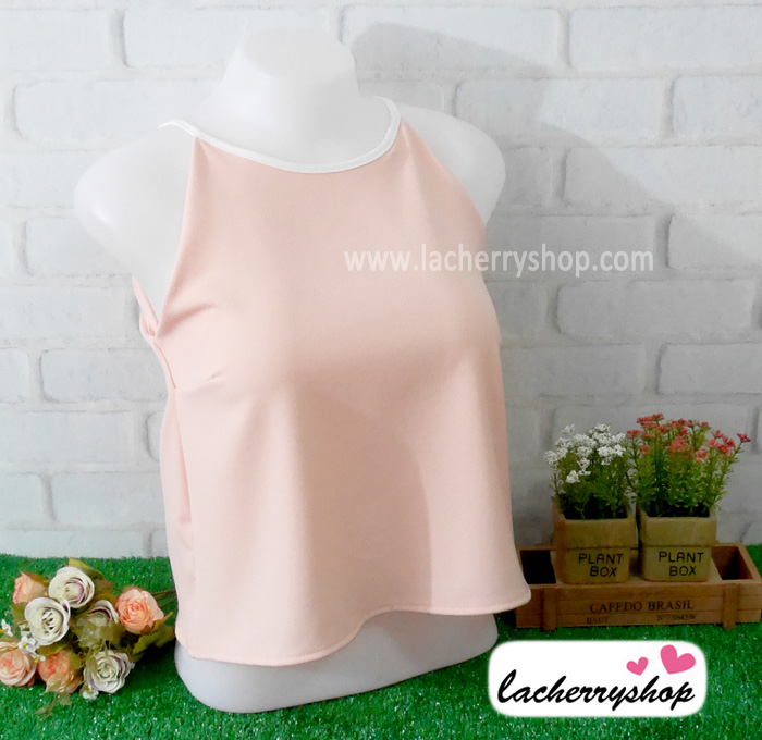 เสื้อผ้าแฟชั่นสวยๆ เสื้อสายเดี่ยว สีโอรส ผ้าฮานาโกะ แบบสวยน่ารักๆค่ะ มีซิปหลัง